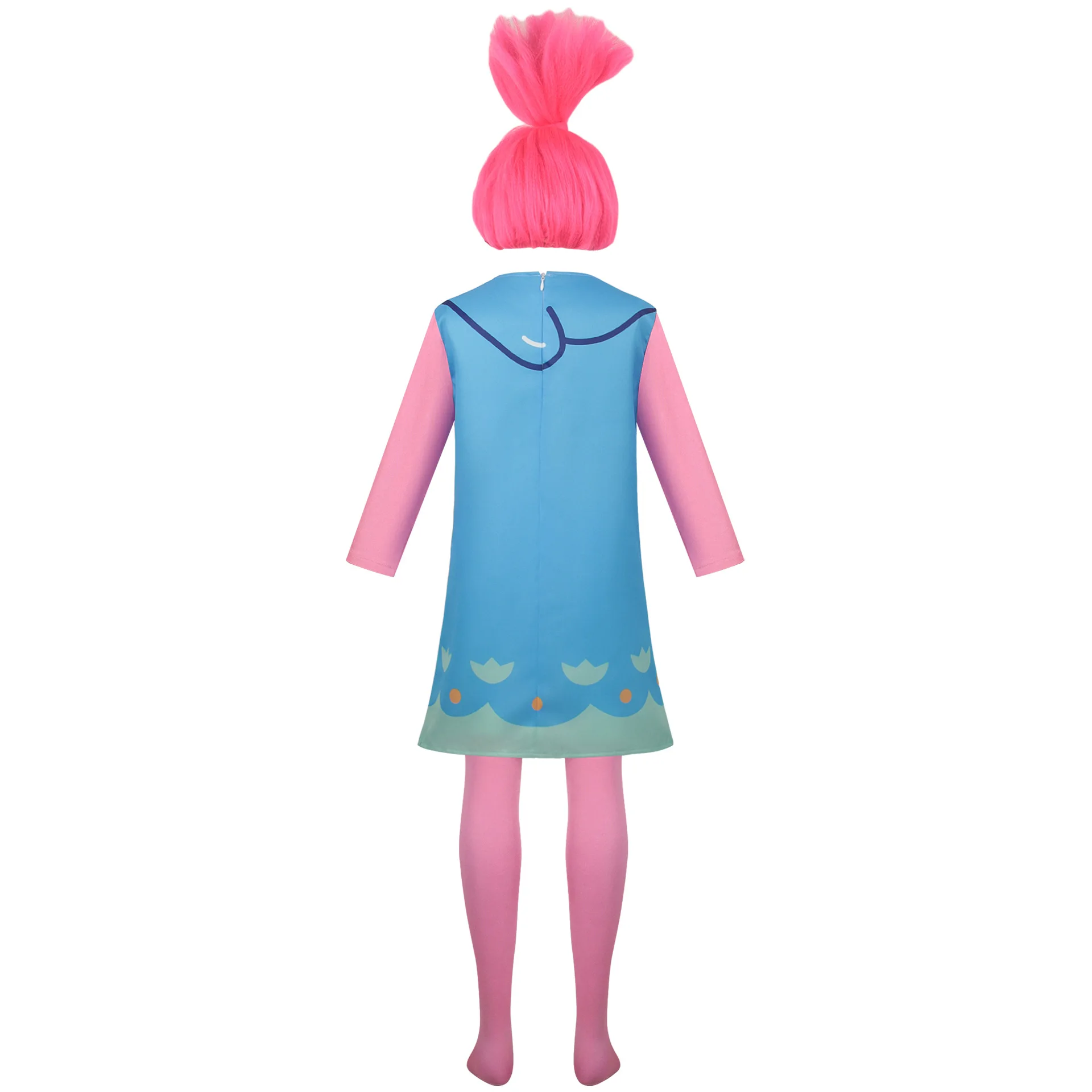 Magical Princess Poppy Costume Fancy Girls Outfits Blue Dress Pink Wig Adult Kids Halloween Carnival Birthday Party Cosplay Suit - view 3