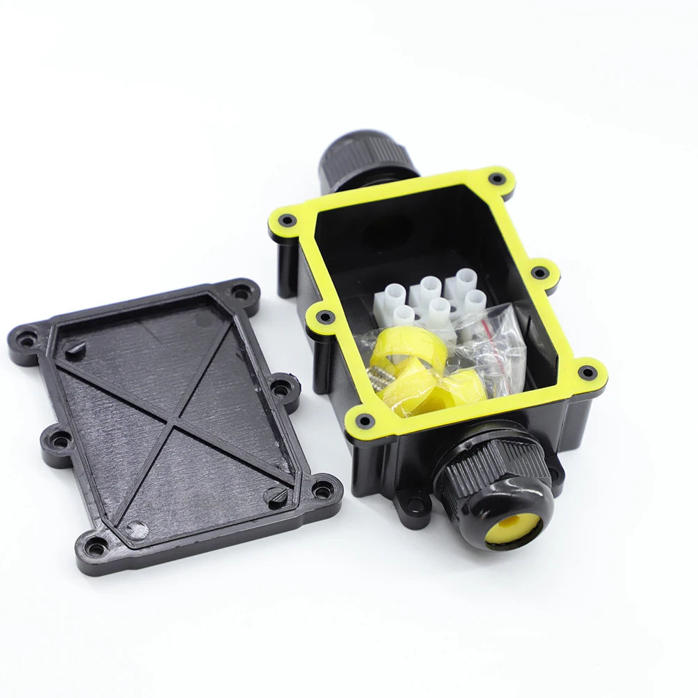 IP68 2 Way Waterproof Electrical Junction Box For Outdoor Lighting Cable, G713 2P High-Quality Black Cable Junction Box