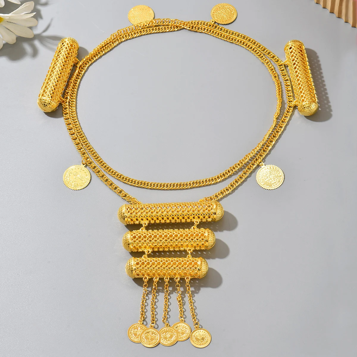 Retro Ethnic Hollow Gold Waist Belt - Tassel Design, Multi-Way Wear, Luxury Accessory For Wedding & Party