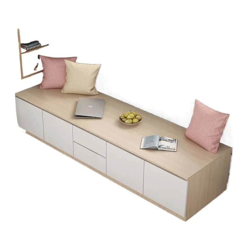 #LW0 solid wood balcony locker bay window cabinet can sit long cabinet bedroom tatami window sill floor cabinet low