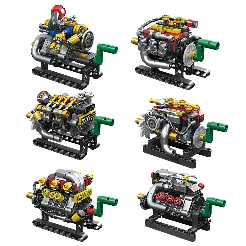 2026 New Racing Engine Building Block Assembly Model MOC Figurine Eight Cylinder V8 Engine Boys' Educational Toy