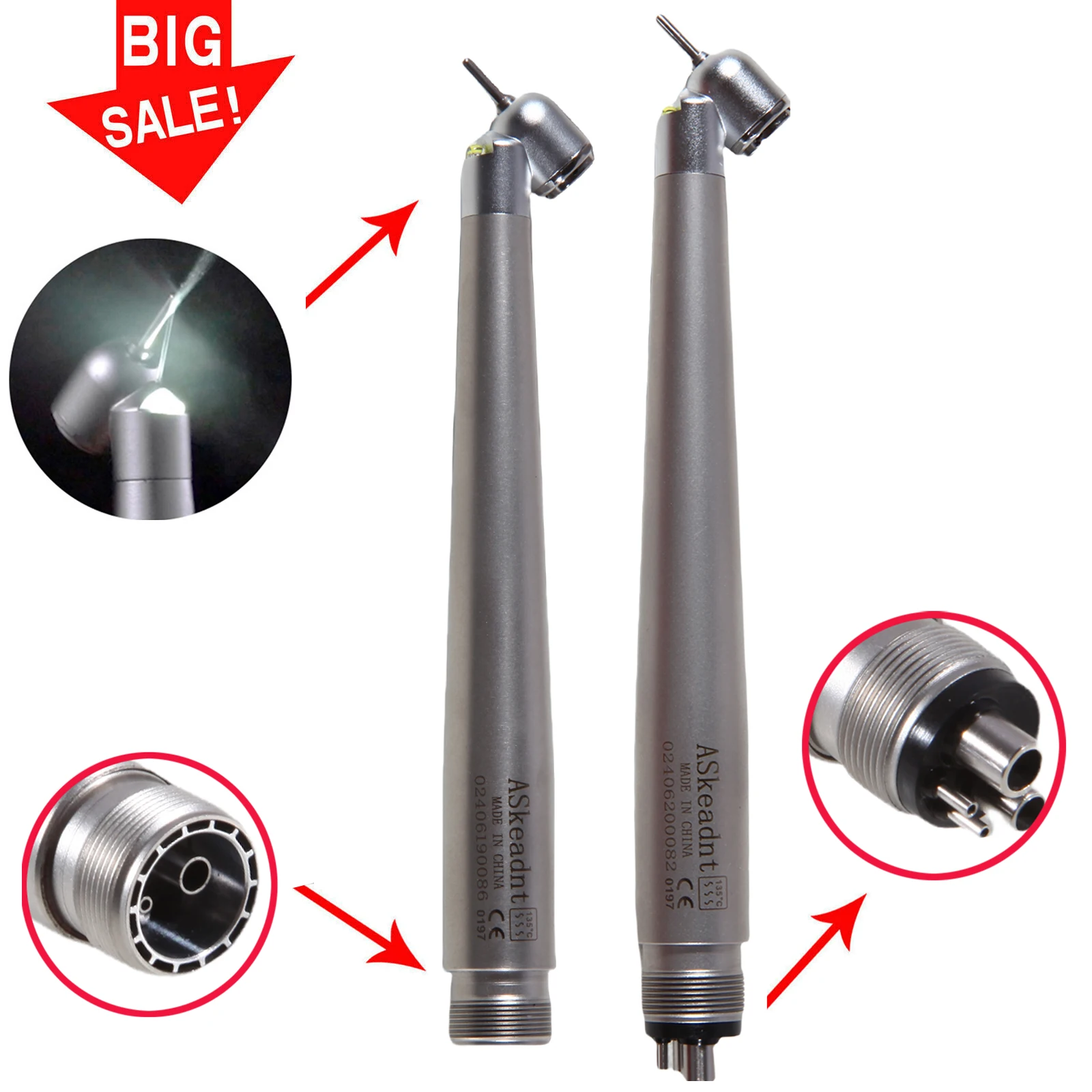 

NSK Style Dental LED E-generator 45° Degree High Speed Handpiece Push Button 2/4Hole Low noise / Cartridge Rotor