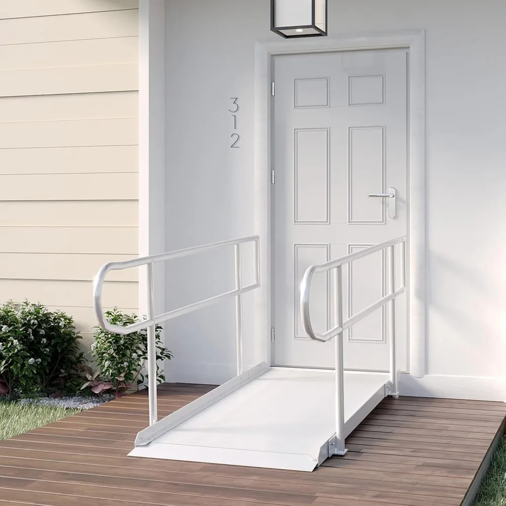 Rampit USA Empower Series Rampa semi-portátil para cadeira de rodas de alumínio de 36 polegadas de largura com pernas (rampa e corrimãos, 72 polegadas)