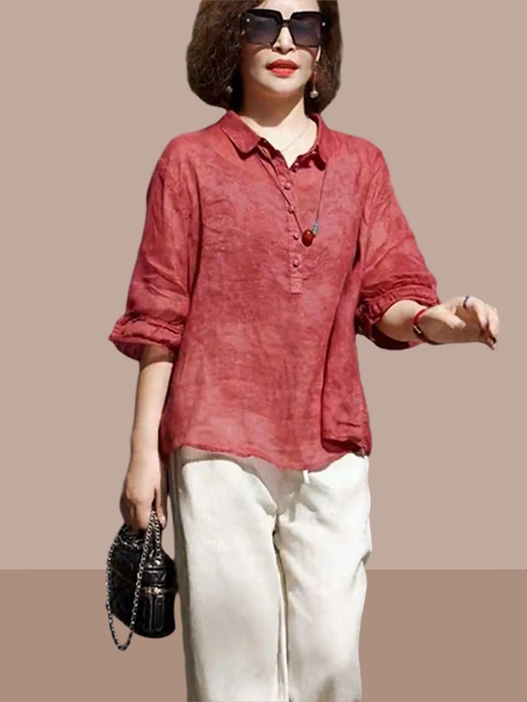 Lichtgewicht katoenen linnen irt dames ort Sve Ne regular fit gestreept patroon zomer faionable top voor moeder