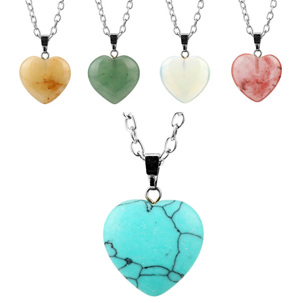 

Blue Turquoise Pendant Necklace Crystal Heart Shape Stone for Lover Women Gift Christmas Thanksgiving Graduation Birthday