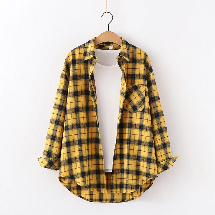 Fresh Flannel Plaid Shirt Women 2024 New Female Blouses and Tops Cotton Loose Long Sleeve Casual Shirts Fine Women\'s Clothes