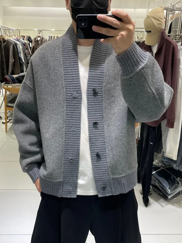 

Trendy Double-Sided Woolen V-Ne Open Cardigan DaoPai Coat Heavyweight Thiened Men's Winter Warm Wool Jaet Korean Sle ...