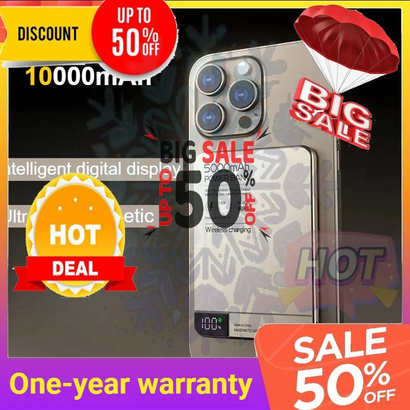 SWZY 10000mAh Magnetic Power Bank Wireless Fast Charger Portable Auxiliary Battery Pack for IPhone for Android Phone