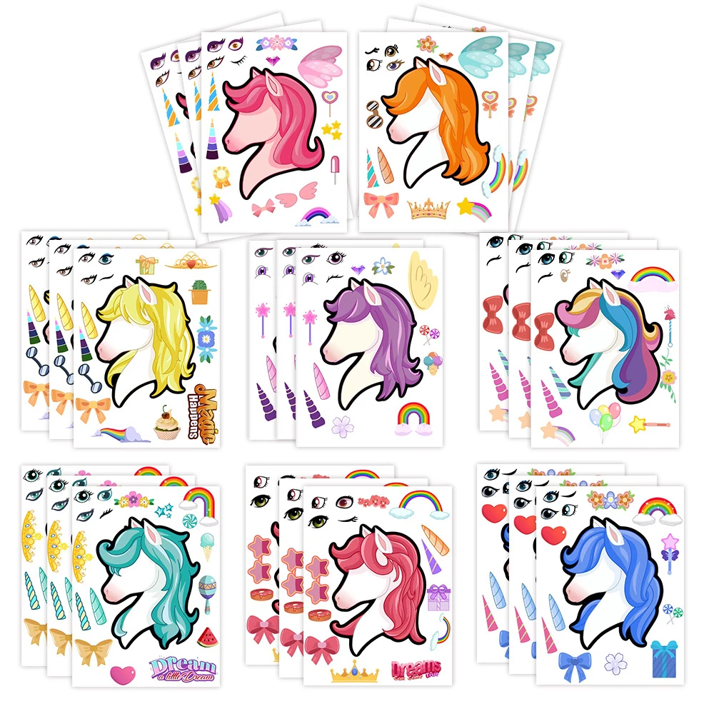 8 Sheets Kids DIY Craft Stickers - Make A Unicorn Face Assemble Puzzle Stickers for Girls & Boys RecordingYourLife Store