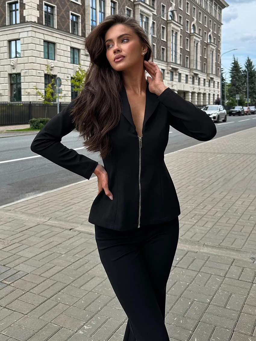 Marthaqiqi Autumn Black Ladies Nightgowns Set Long Sleeve Nightwear Turn-Down Collar Pajamas Pants Casual Female Sleepwear Suit