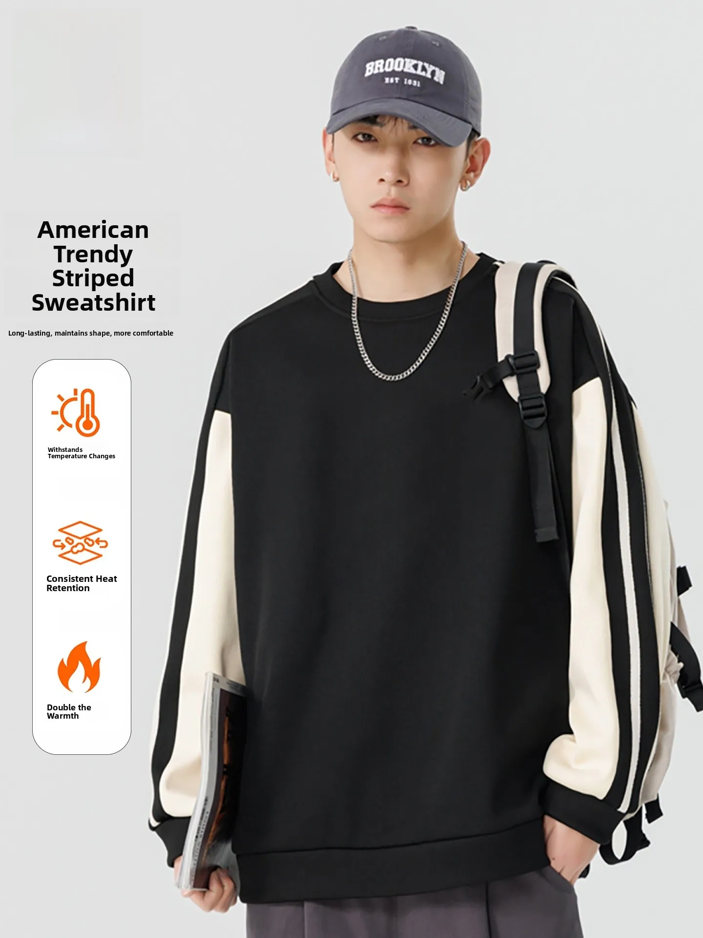 

Свитшот TUCANO с круглым вырезом, свободного кроя, с длинными рукавами, в стиле колор-блок, американский стиль, теплый, повседневный, осень-зима