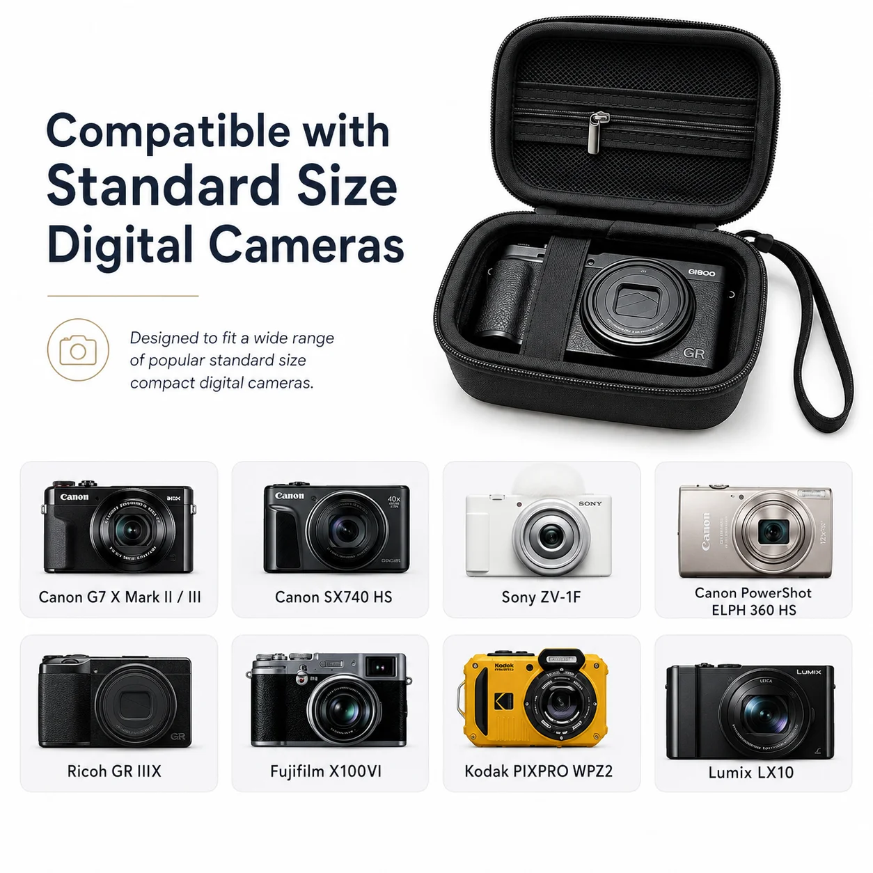 Camera Case for Canon PowerShot G7 X Mark III/G7X Mark II/ SX740 HS Camera,for Sony ZV-1F Zipper Mesh Pocket fits USB Cable