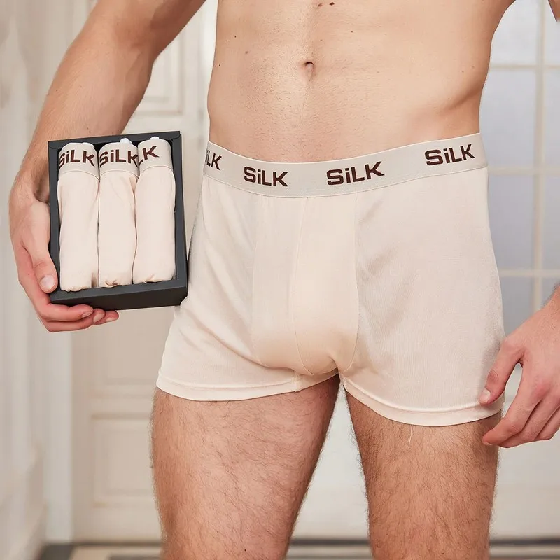 3 Pair Men Ultra Soft Comfy Silk Knitted Boxer Underwear Protect Testicles Pants