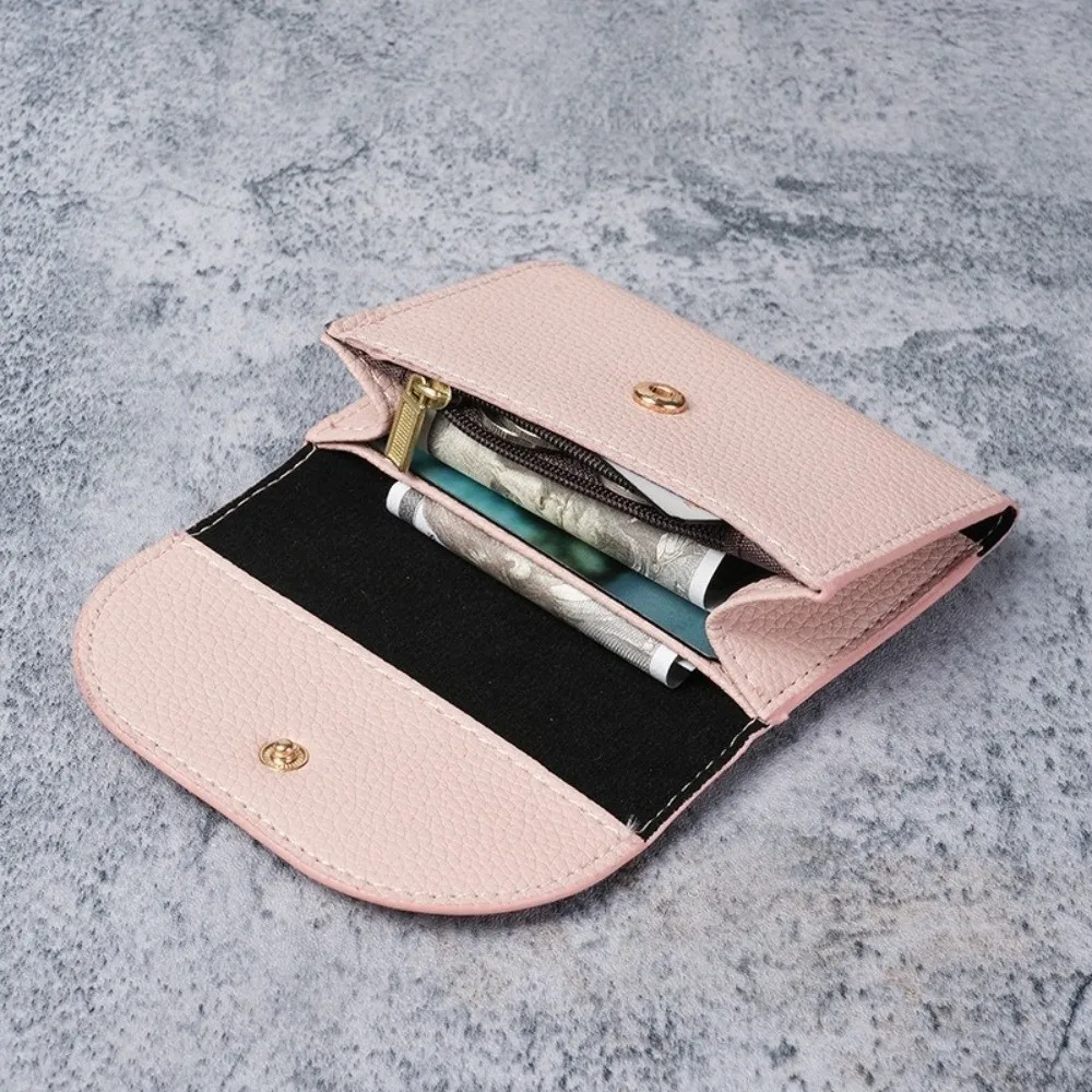 Fashion PU Leather Short Wallet Mini Zipper Card Holder Solid Color Coin Purse Ladies