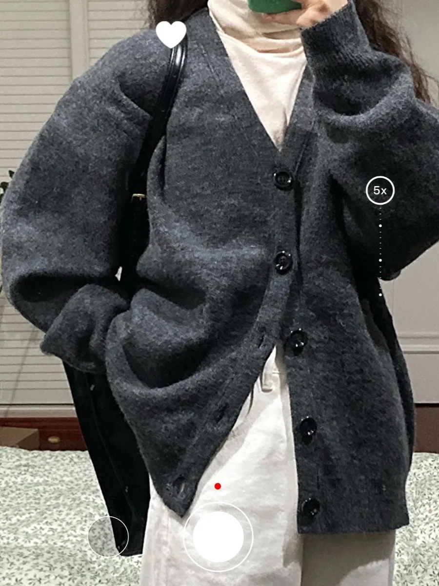 Suéter ueso Tipo Chaqueta para Mujer, Estilo Hong Kong, Color Puro, Otoño, Tejido de Punto, Cárdigan Abierto, Estilo Dulce,...