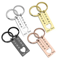 Engrave Personalized Heart Anniversary Keychain Customize Your First Date Wedding Day Couple Keyring Set for Husband Wife