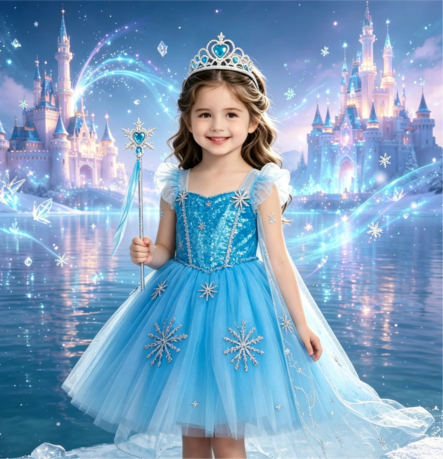 Girls Snowflake Princess Tutu Dress Christmas Carnival Outfit Kids Helloween Party Performance Fancy Dress Up Costume