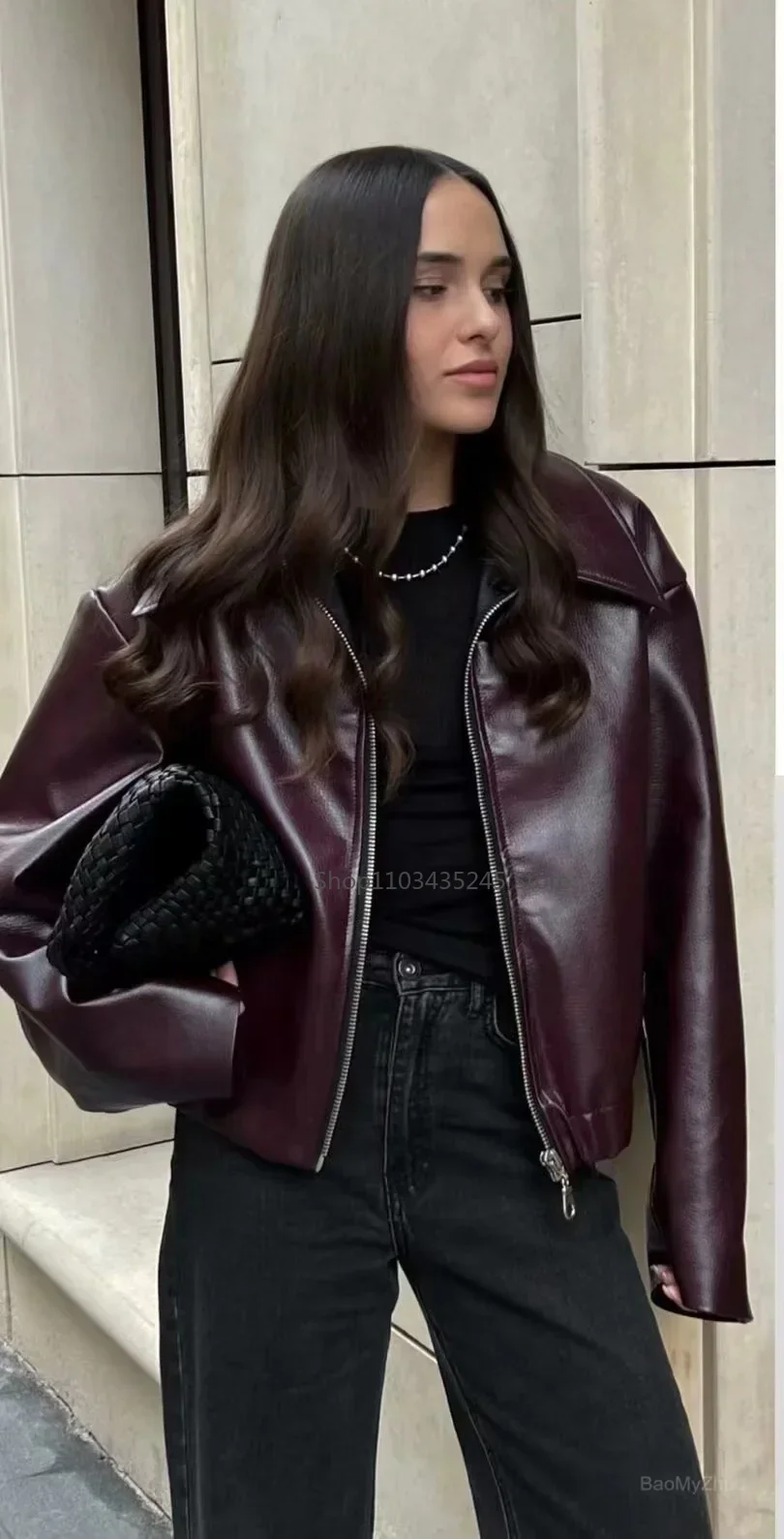 Chaqueta de cuero para mujer, ropa de calle femenina, abrigo Vermelho, chaqueta negra Giacca Pelle, novedad de 2025