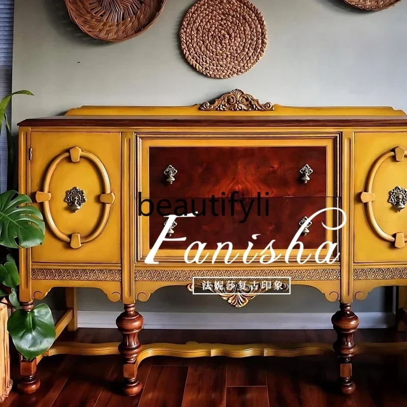 

A139 French retro door cabinet American country solid wood carving flower living room decoration dining side wall cabinet