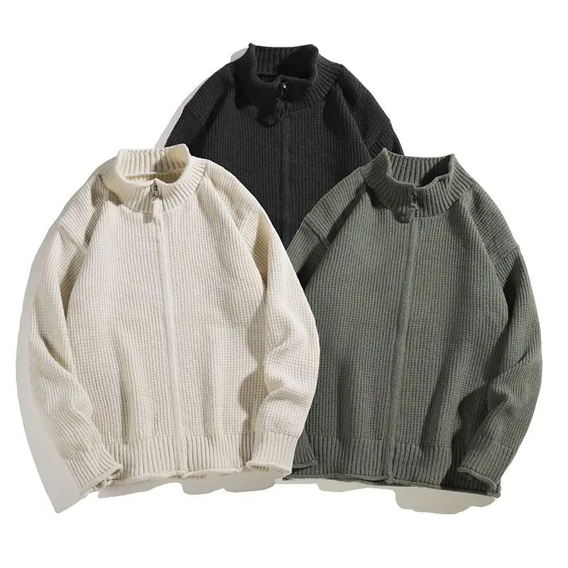 

Men's Autumn Winter Zipper Knit Sweater High Collar Loose Fit Color Korean Sle Cardigan Casual Comfortable Polyester