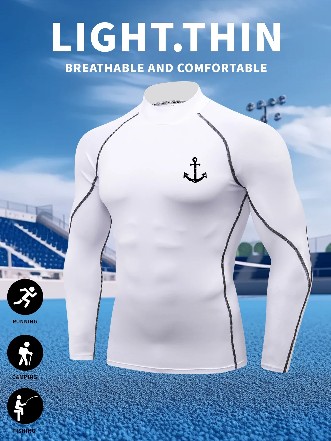 

Одежда для спорта и фитнеса с высоким воротником, облегающая одежда с длинными рукавами, мужская баскетбольная одежда, беговая, тренировочная, быстросохнущая.