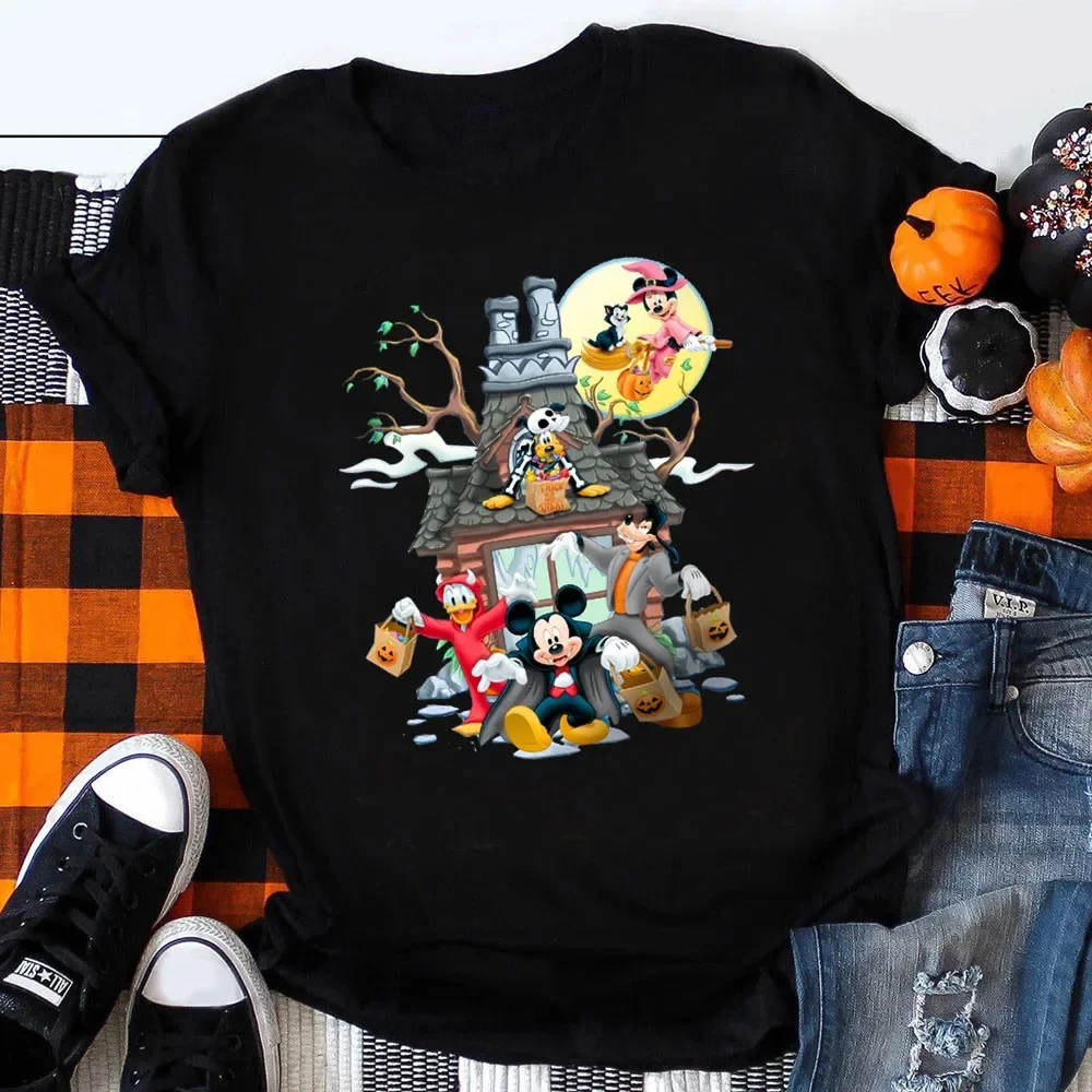 Funny Mickey Minnie Mummy Print Disney Children Cotton T Shirts Trick Treat Fashion Halloween Cute Kid Clothes Girls Streetwear