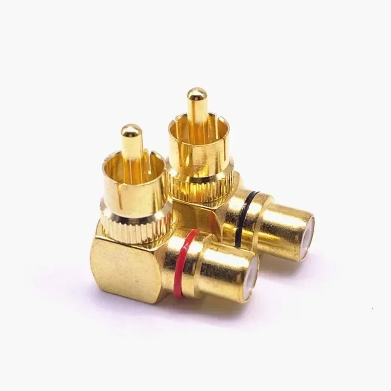 2Pcs Brass RCA Right Angle Male To Female Gold Plated Connector 90 Degree Adapters Connectors red black banana plug Jack