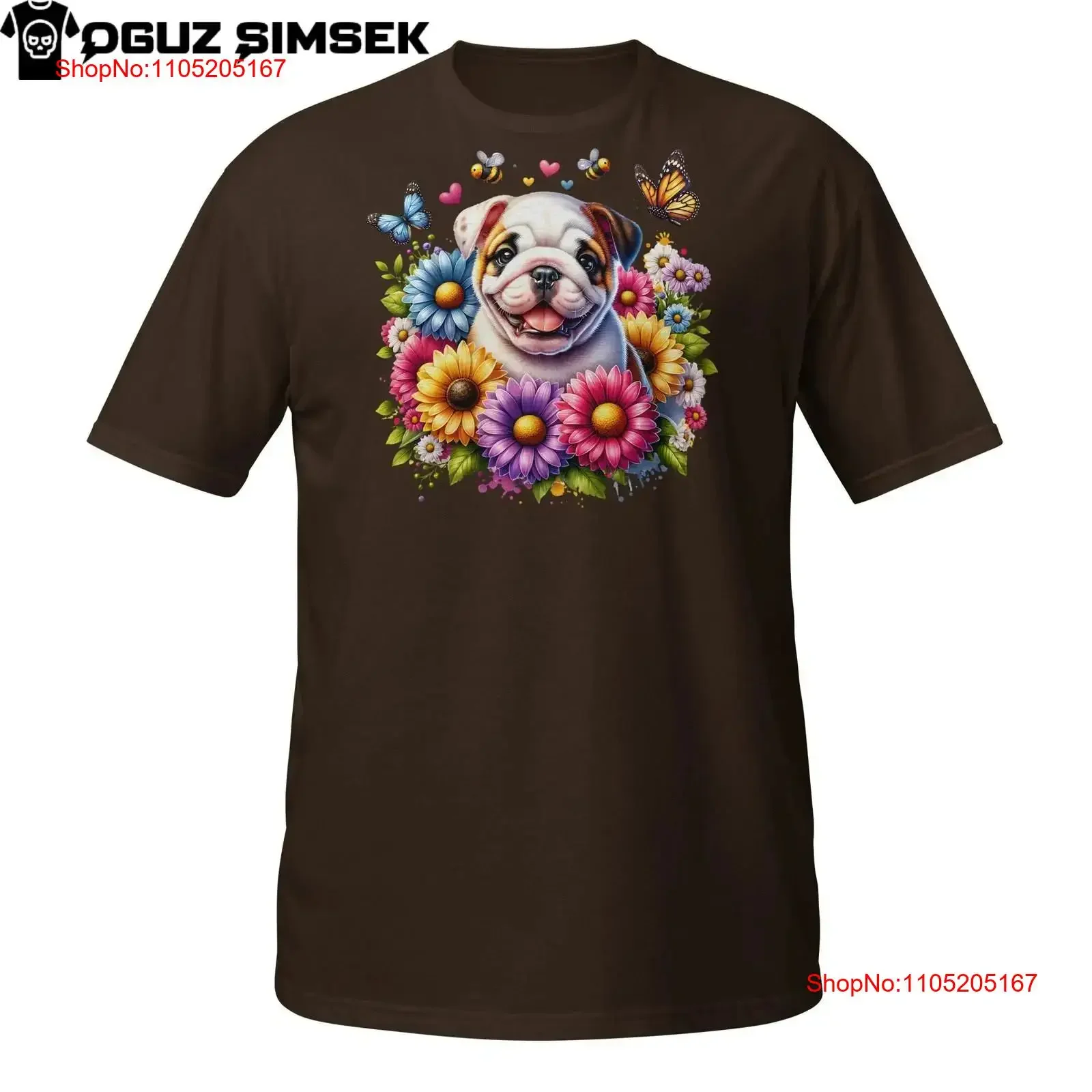 

Adorable Bulldog T Shirt with Daisies Butterflies Puppy Dog vintage Washed Stylish Slightly designer clothes Casual fashion