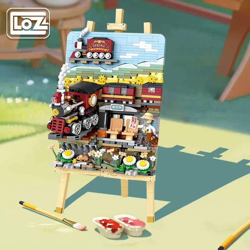 Loz Stereograph Series Spring Train Puzzle Assembling Building Blocks Train Model Desktop Decoration Gift