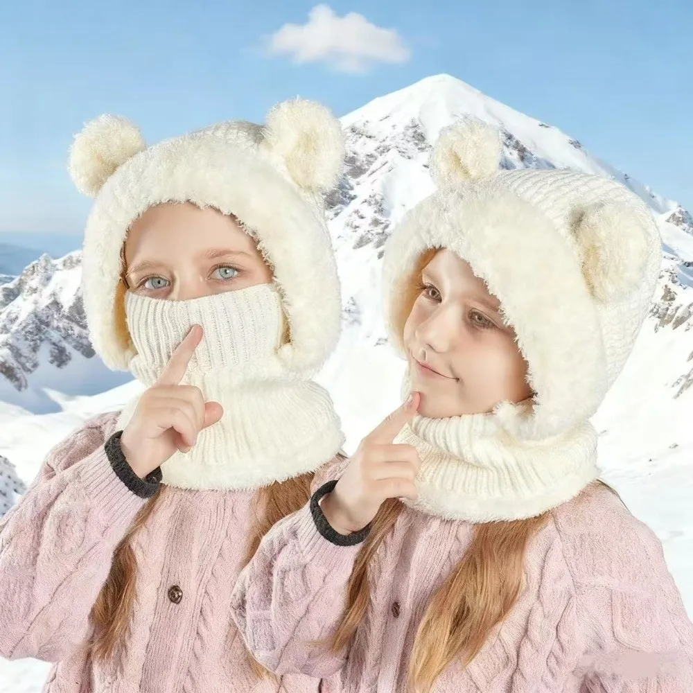 

Зимняя шапка-балаклава, пушистая теплая шапка для шеи, вязаная уличная защитная маска для ушей, шапка с капюшоном для девочек