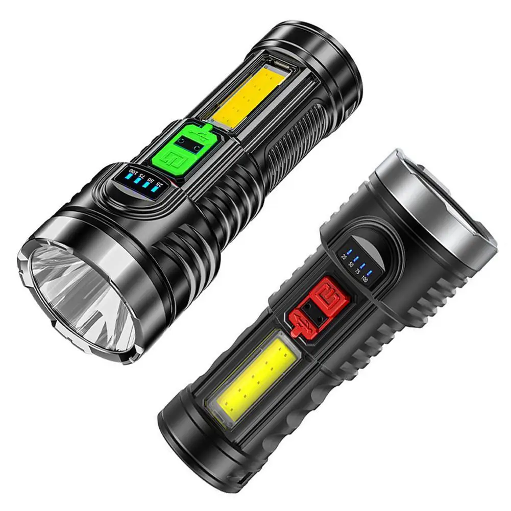 Portable LED Tactical Flashlight With Side COB USB Rechargeable Lantern Built-in Battery Torch Waterproof Camping Hand Light