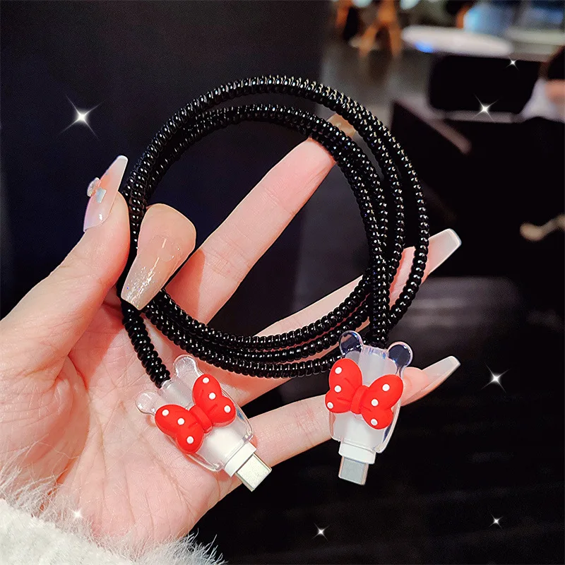 Disney Mickey Minnie Cable Protector for iPhone / iPad 18W/20W Charger Protection Cute Protector Spring Cable Winder Accessories