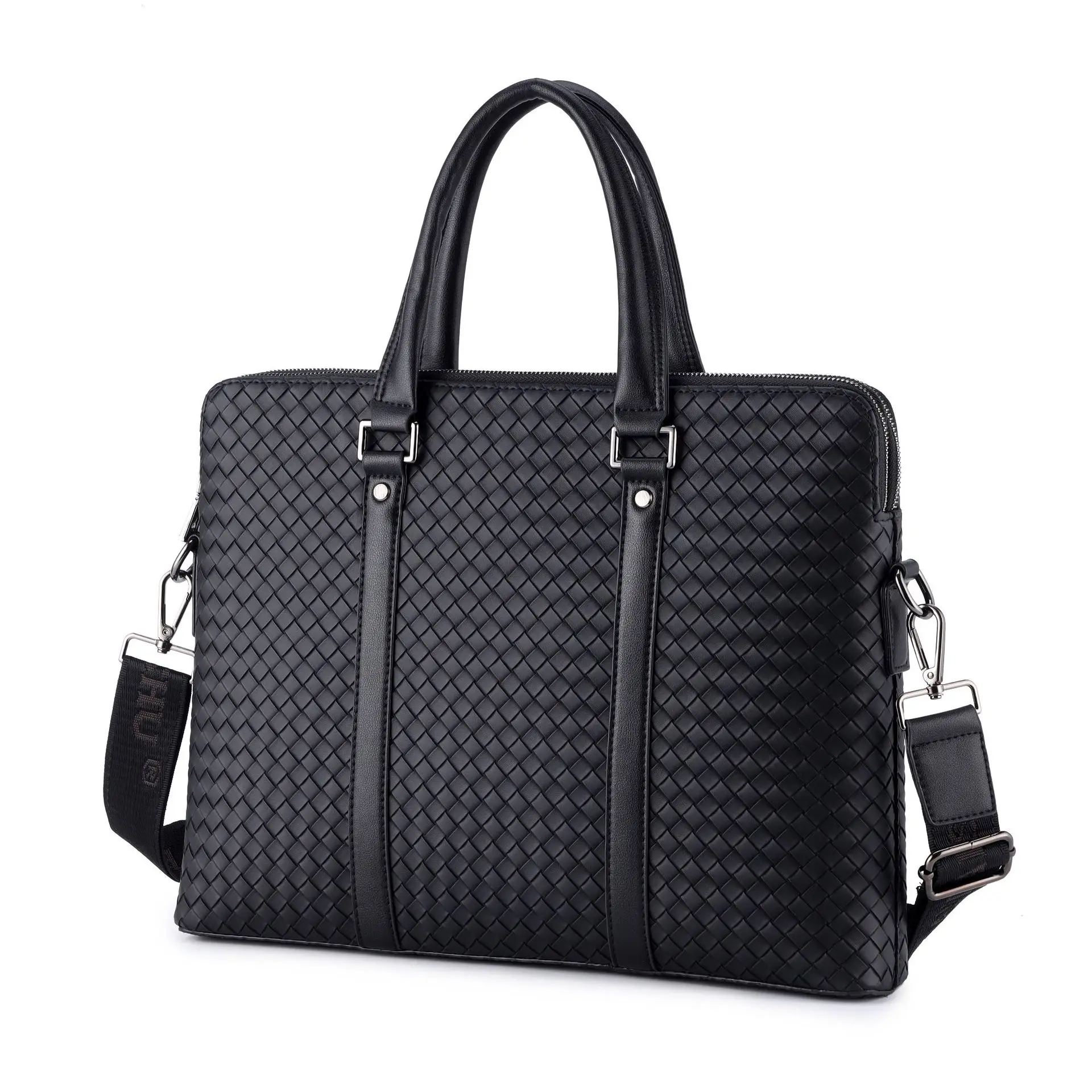 

New men's business briefcase single shoulder crossbody woven double layer casual shoulder Macbook handbag 13.3 14 inch laptop