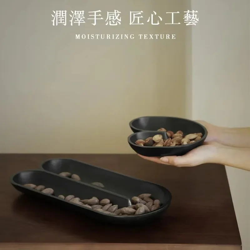 Black Metal Nut Plate Gem Snack Tray Dining Table Decor Storage Dish Good Luck Ornament Pair Set Home Kitchen Accessories