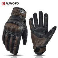 Guantes de cuero Vintage para motocicleta, certificación CE, guantes de carreras de Moto perforados de verano, guantes de Moto para Motocross con pantalla táctil