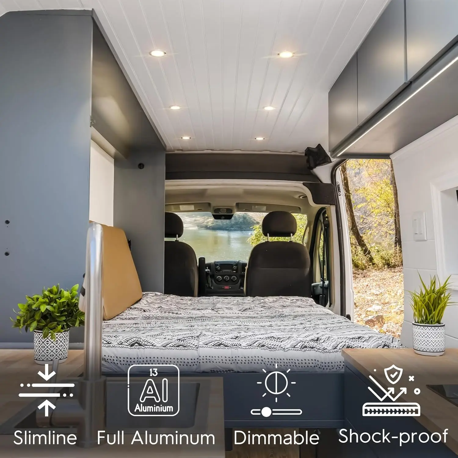 Paquete de 5 luces empotrables de techo de aluminio, disco de luz LED de 12V para Camper, camión, caravana, barco, techo debajo de la iluminación del gabinete