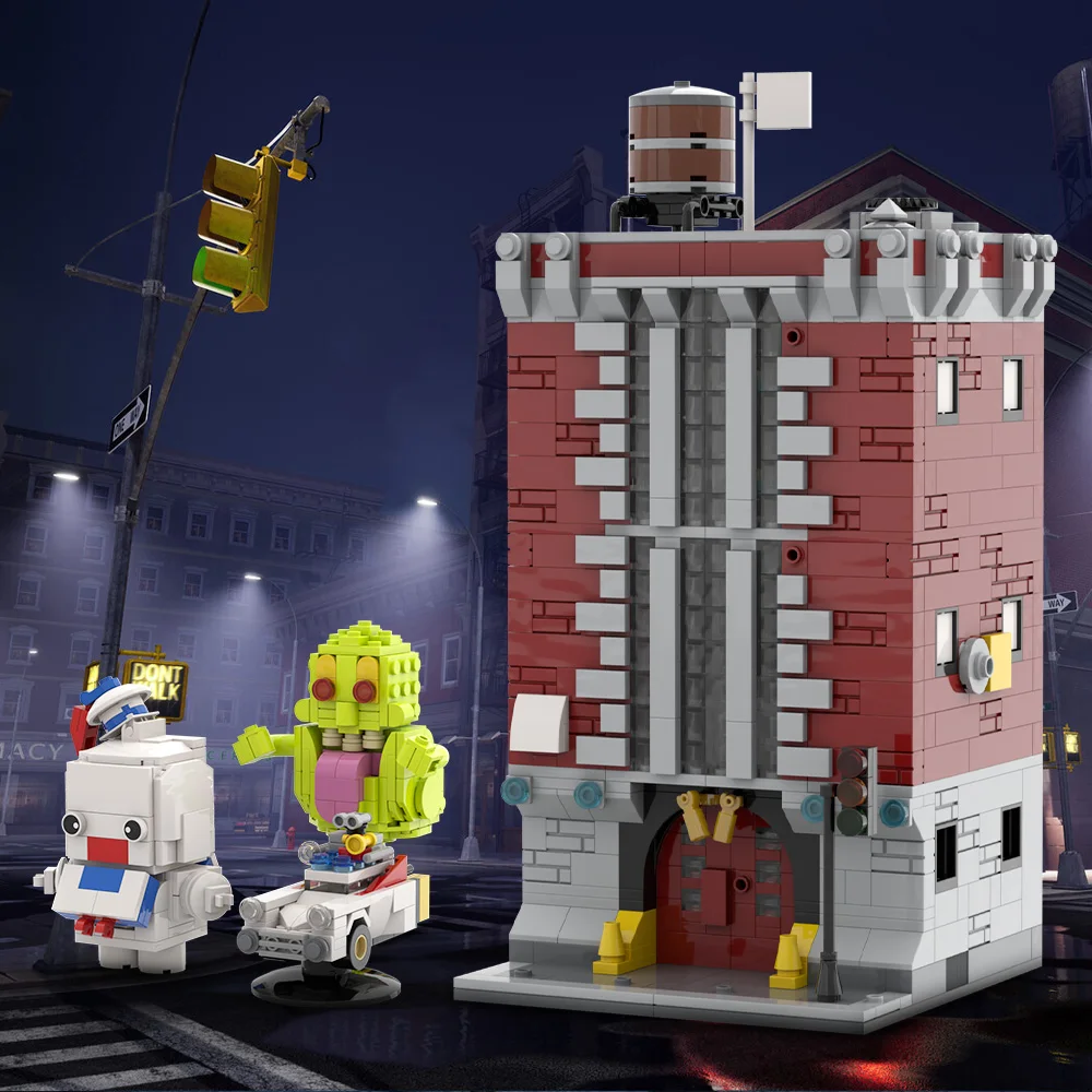 MOC Movie White Ghosts Man Firehouses Company Building Blocks Model Gluttonouseds Film characters White Bricks Toy Children Gift
