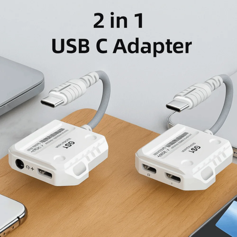 Type-C Interface 2 in 1 USB C Adapter 60W Double Port 2 in 1 Headphone Converter HiFi Sound Intelligent Chip Audio Adapter