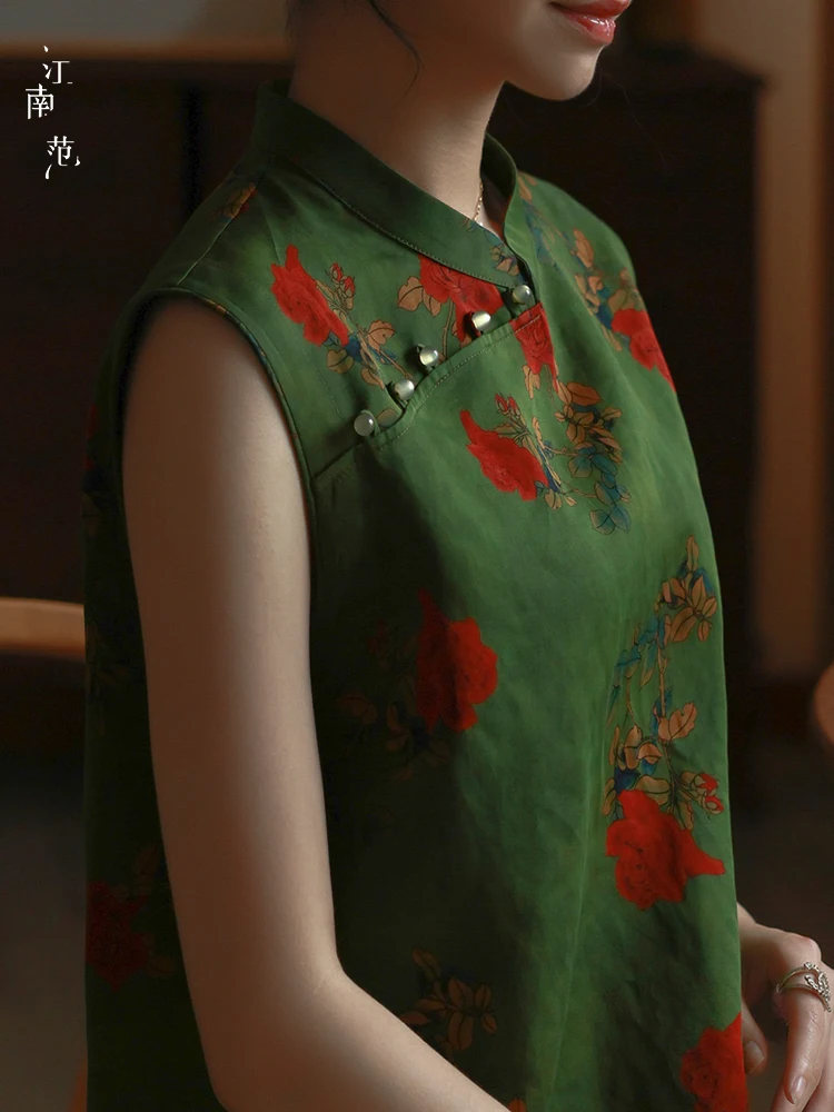 

Новая китайская модная ретро-рубашка в национальном стиле, улучшенная, летняя, легкая, шелковая, с принтом, с косым воротником