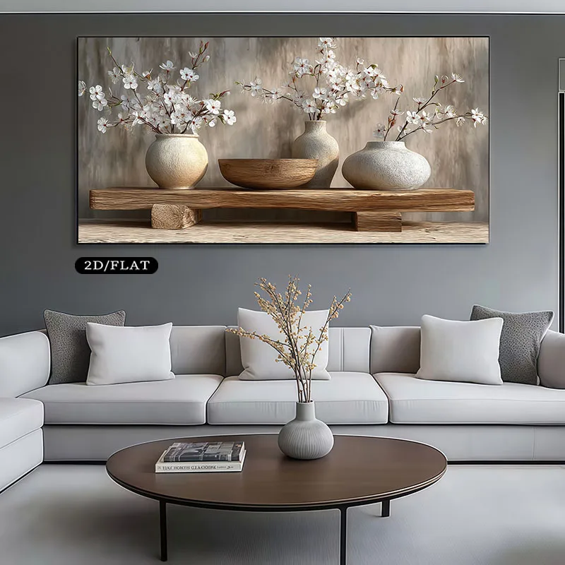 

2D Flat Modern Minimalist Oak Flower Vase Shelf Canvas Poster for Living Room, Bedroom, Office Decor, Unframe Oak Tree Painting