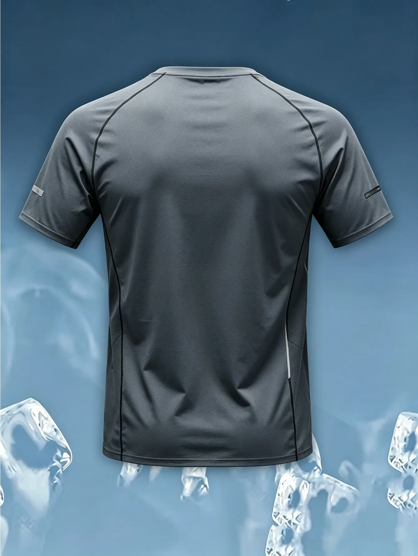 Men Sports Tee High Elastic Quick Dry Breathable Light Blue Geometric Letter Print Running Fitness Training Top image 3