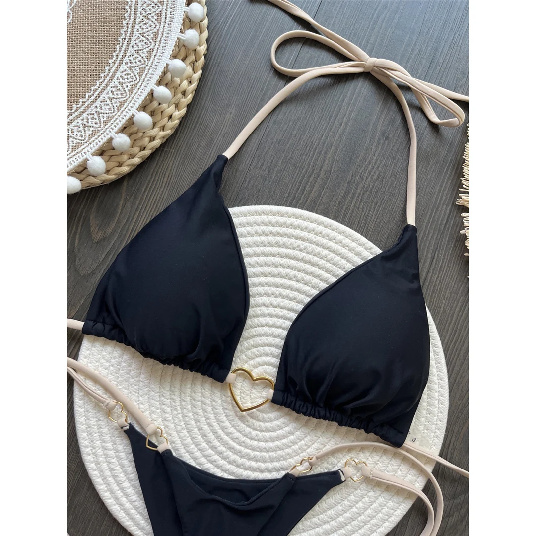 Halter Metall Herzförmiger Mini-Tanga-Bikini Damen-Badeanzug Zweiteiliger Bikini-Set Badebekleidung Badeanzug Schwimmen V6039 – Detail 27