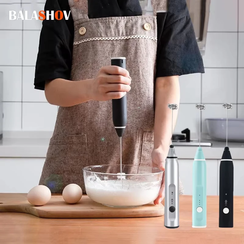 1 Electric Mixer, Handheld Coffee Milk Frother, Egg Beater, 3-Speed Rechargeable Jam Cake Cream Maker, Kitchen Mixer