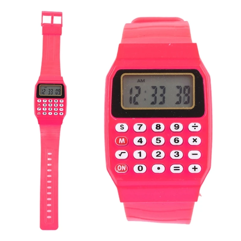 Reloj pulsera con calculadora electrónica multiusos con fecha silicona para niños a