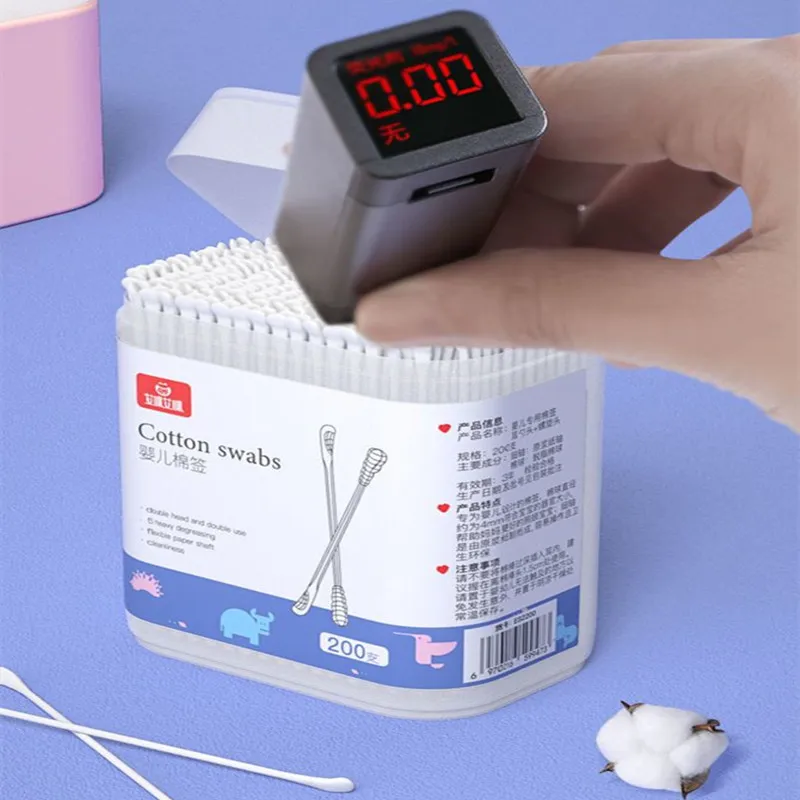 200-wattenstaafjes voor baby's, steriele wattenstaafjes met twee uiteinden, spiraalvormige kop, multifunctionele reinigingsstaafjes voor oor en neus