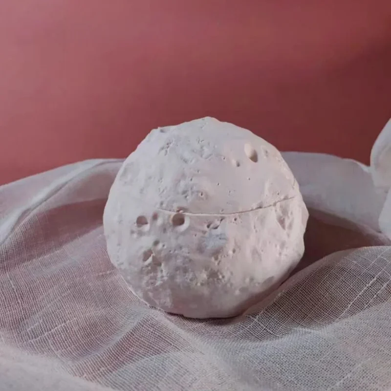 Planet Shaped Silicone Mold with Lid DIY Candle Holder Moon Flowerpot Jar Storage Concrete Making Tool for Home Garden