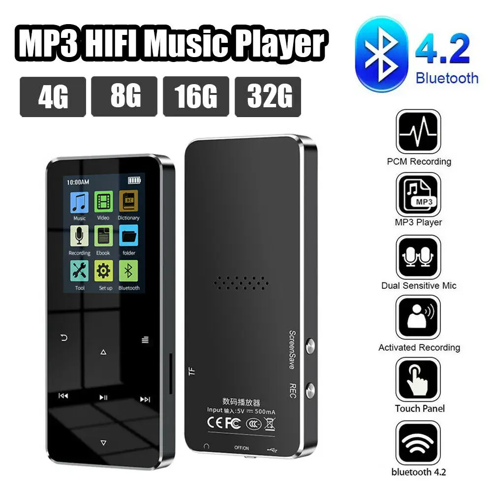 Многофункциональный MP3-плеер Bluetooth-музыкальный плеер Hi-Fi-динамик Встроенный микрофон 2,4-дюймовый экран Портативный Walkman USB-зарядка