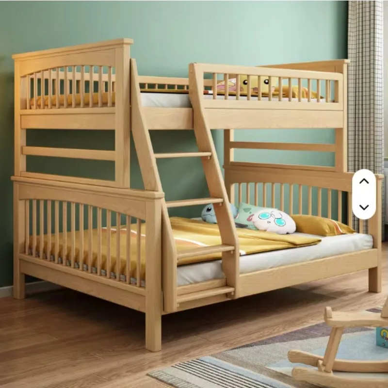White Ash Twin Over High and Low Bed Mother and Child Bunk Bed with Ladder Two Layers Adult Solid Wood Children's Bed Bunk