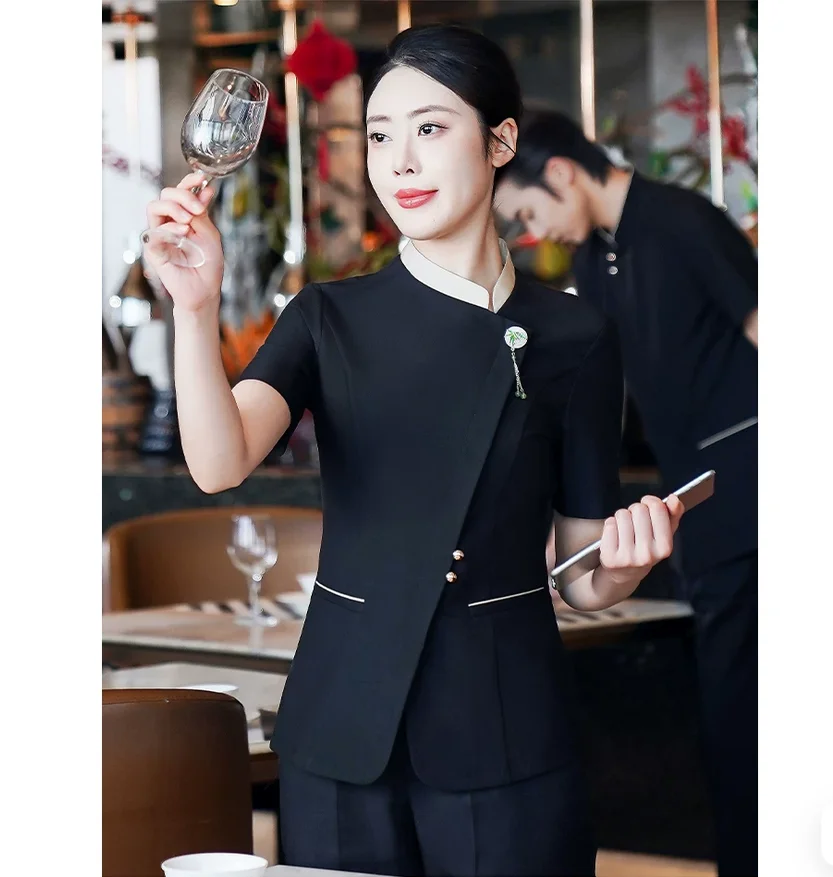 

Spring Summer Short-Sleeve Work Uniform Sets for Restaurant And Hotel Staff New Arrivals