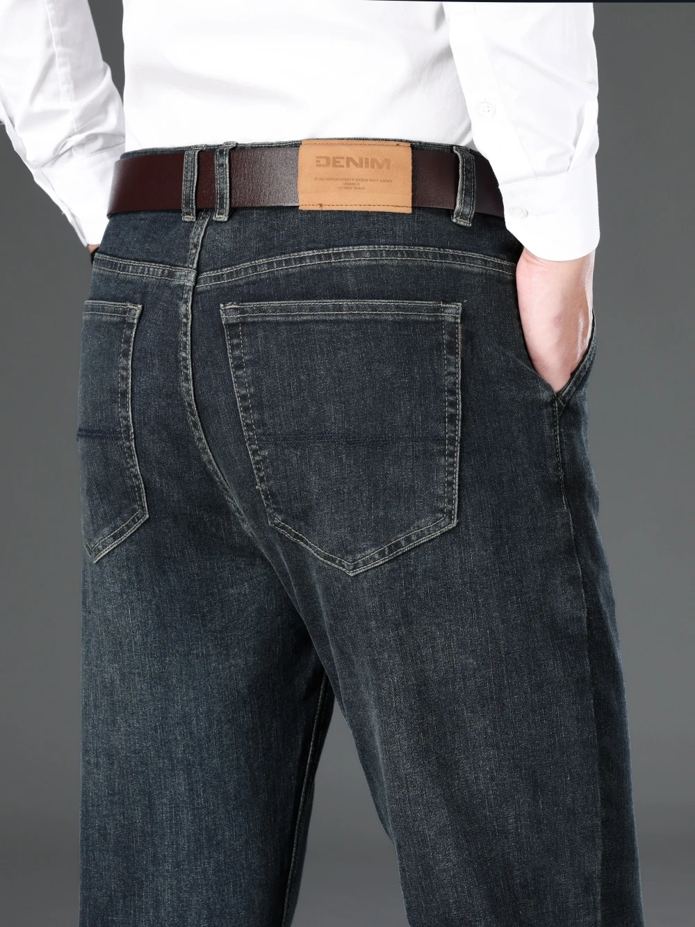 2026 Autumn New Midweight Denim Jeans Classic Retro High Waist Business Casual Straight Tube Loose Men's Office Long Pants